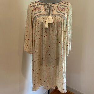 Boho Floral Cream Dress with Embroidered Details